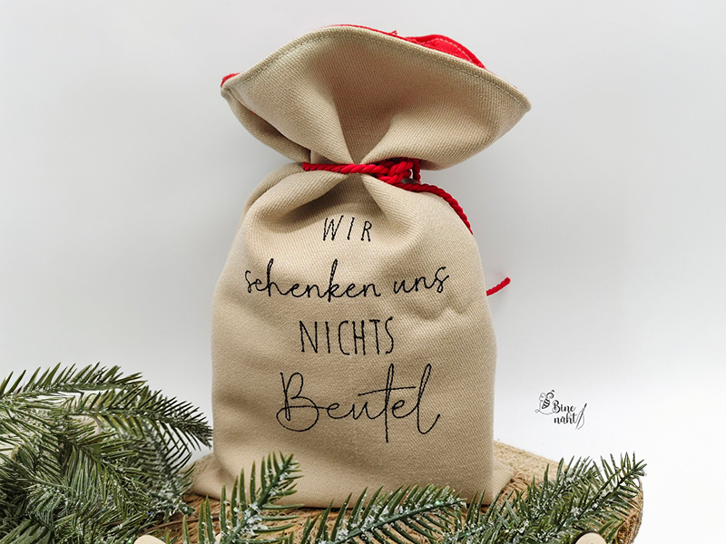 Wir schenken uns nichts Beutel Spruch - redwork Stickdatei